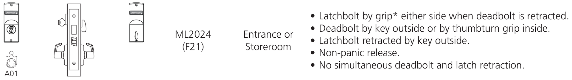 Corbin Russwin ML2024 DSP Entrance or Storeroom function diagram Corbin Russwin ML2024 Entrance or Storeroom function diagram, catalog 45300 12/25
