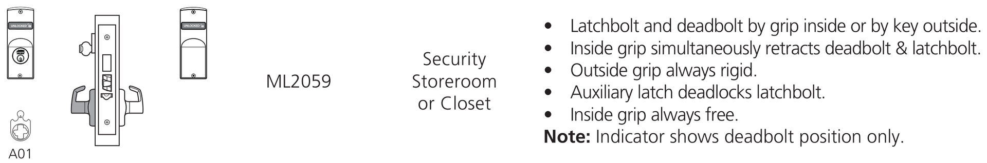 Corbin Russwin ML2059 ASM Security Storeroom or Closet function diagram Corbin Russwin ML2059 Security Storeroom or Closet function diagram, catalog 45300 12/25