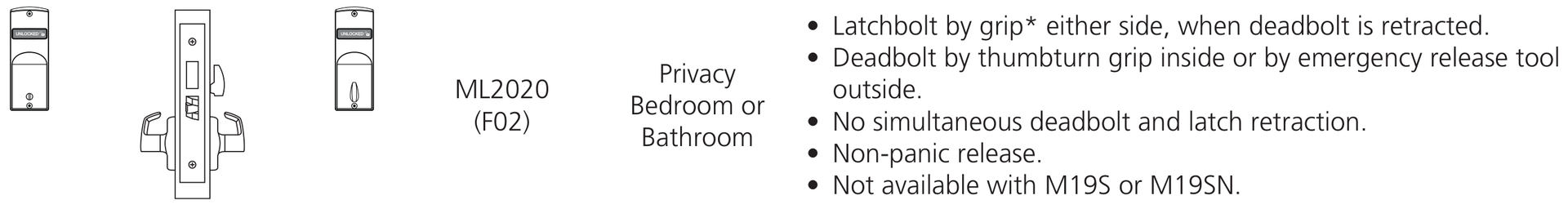 Corbin Russwin ML2020 ASM Privacy Bedroom or Bathroom function diagram Corbin Russwin ML2020 Privacy Bedroom or Bathroom function diagram, catalog 45300 12/25