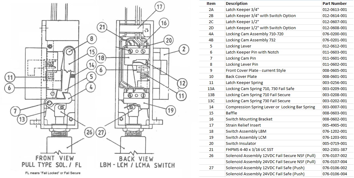 Folger Adam 700 Series Electric Strike Parts Diagram