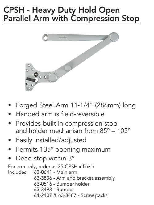 Sargent 1431 CPSH Door Closer with Heavy Duty Hold Open Parallel Arm with Compression Stop