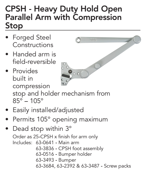 Sargent 351 CPSH Door Closer with Heavy Duty Hold Open Parallel Arm with Compression Stop