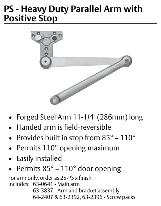 Sargent 1431 PS Door Closer with Heavy Duty Parallel Arm with Positive Stop