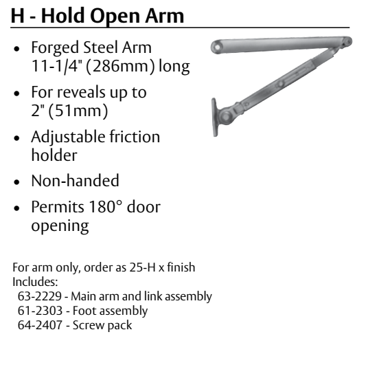 Sargent 1431 UH Door Closer with Universal Friction Hold Open Arm