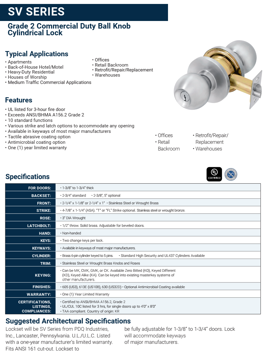 PD​Q SV Series Specifications