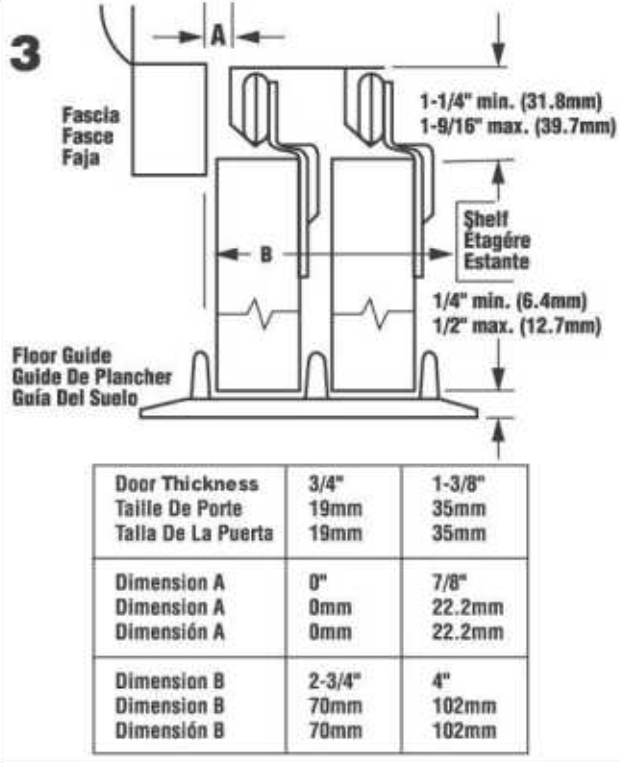 Hager 9614RS Residential By-Pass Track Set Door Height Details