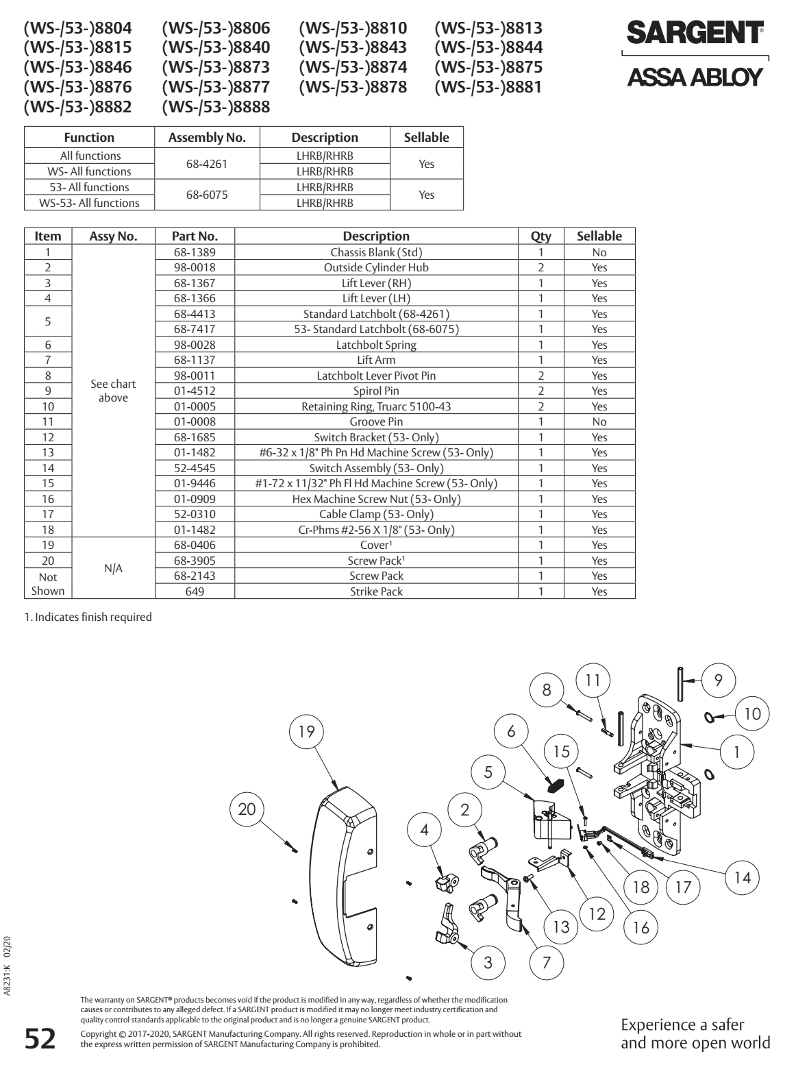 Sargent 98-0028 Latch Bolt Spring - 80 Series Parts List