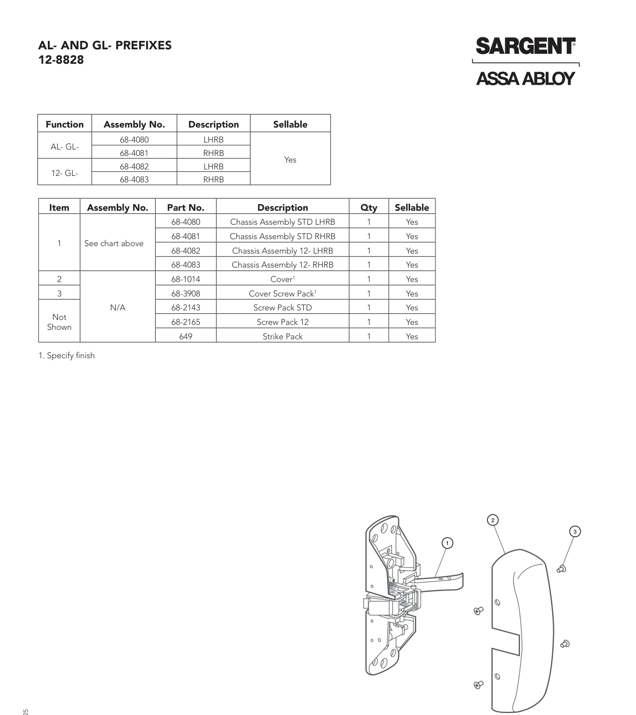 Sargent 80 Series Exit Device Chassis Assembly Parts List