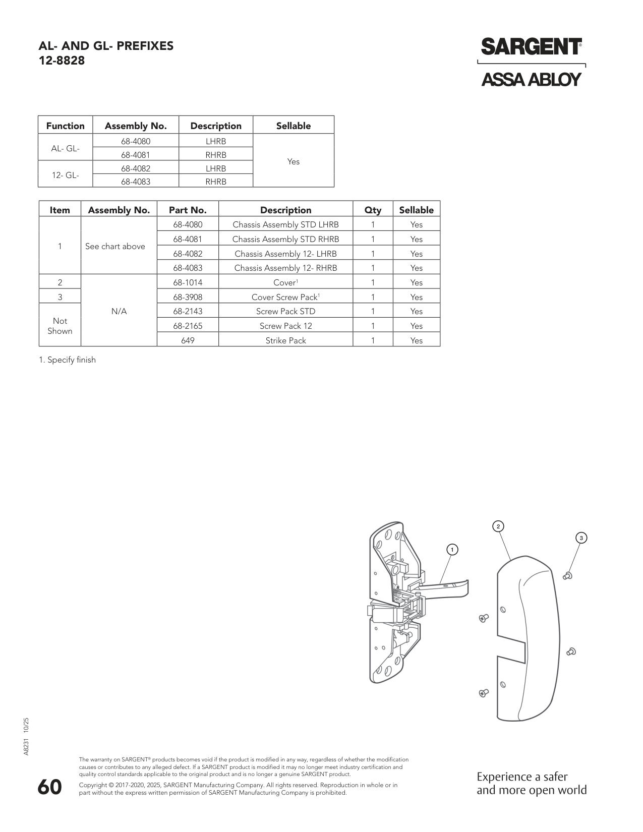 Sargent 80 Series Exit Device Chassis Assembly Parts List