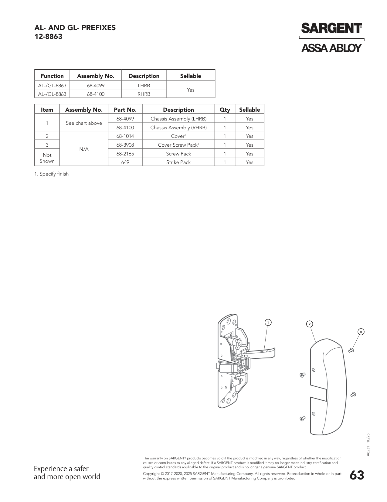 Sargent 68-4100 Chassis Assembly Parts List