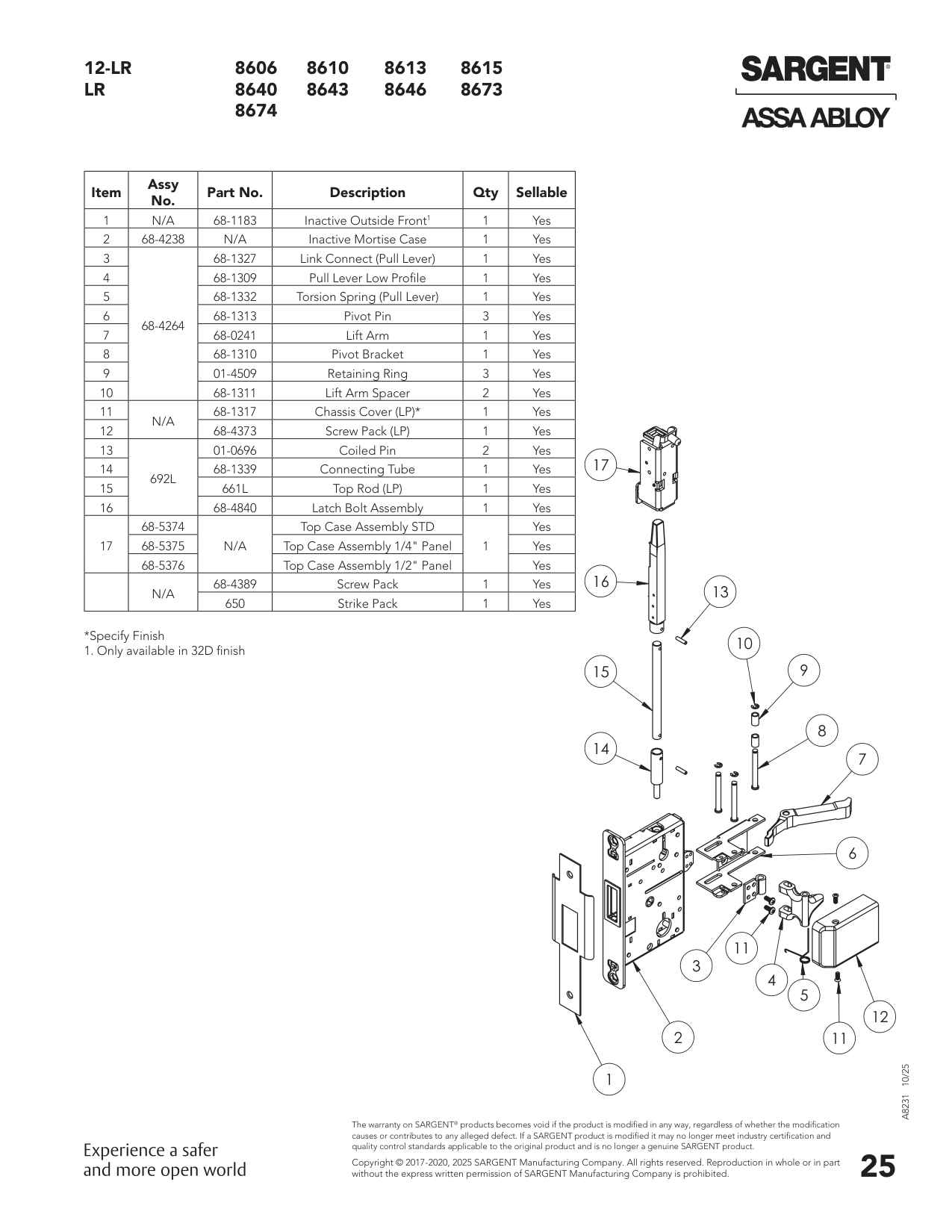 Sargent 68-4238 Part Parts List