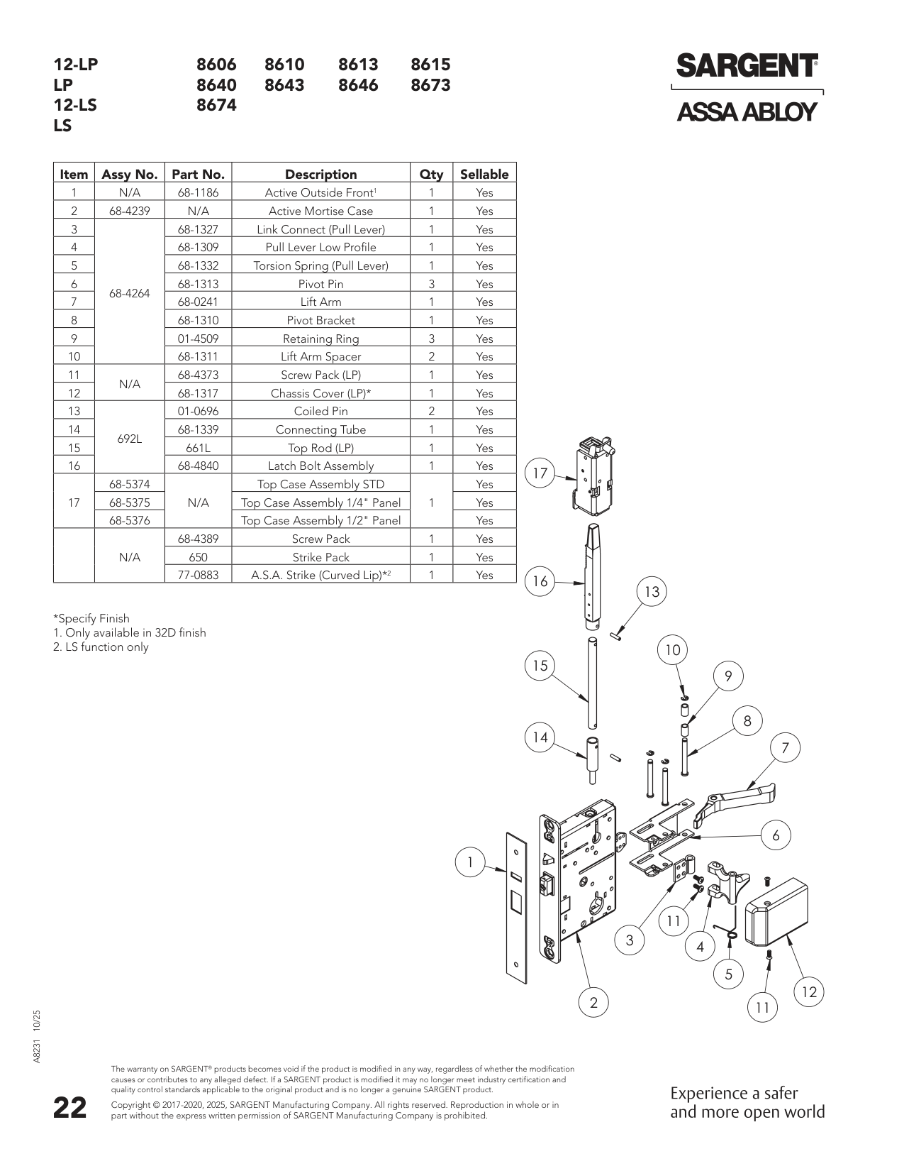 Sargent 68-4239 Part Parts List