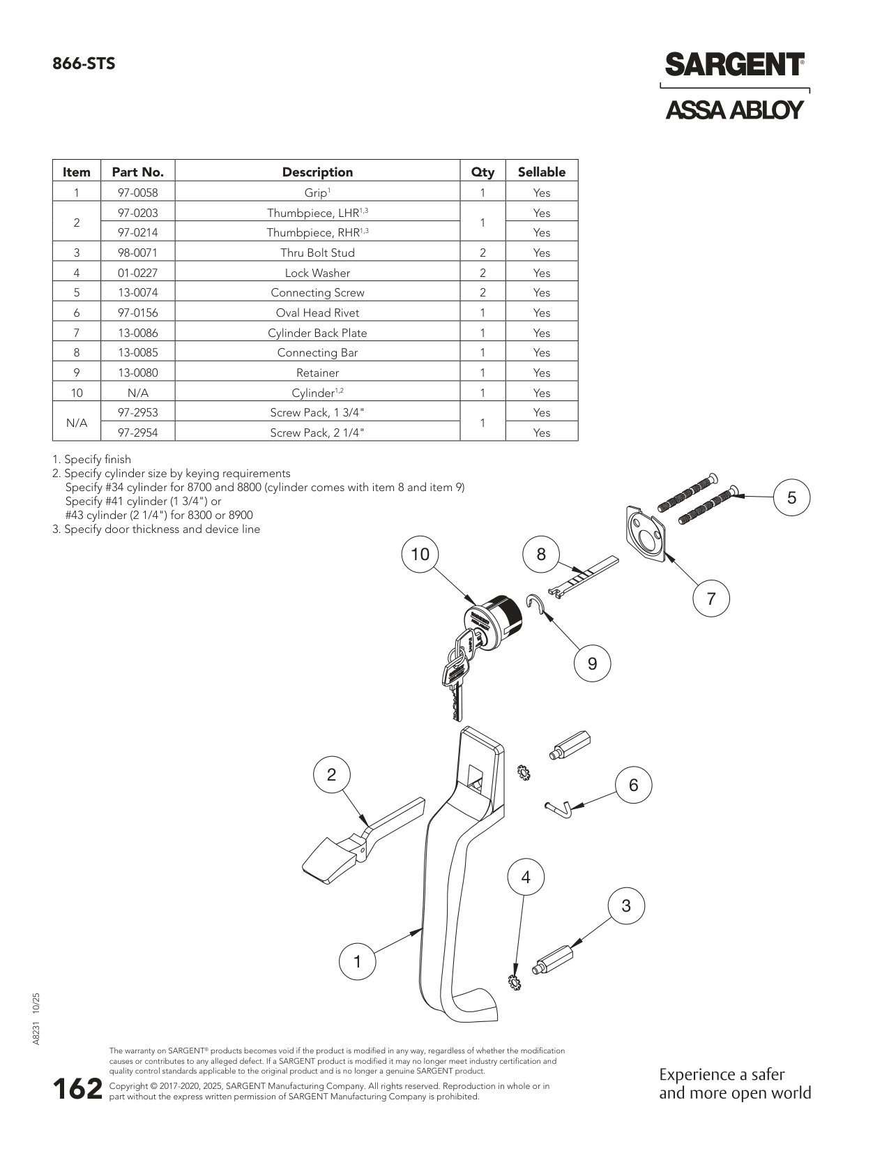Sargent 97-0058 Part Parts List