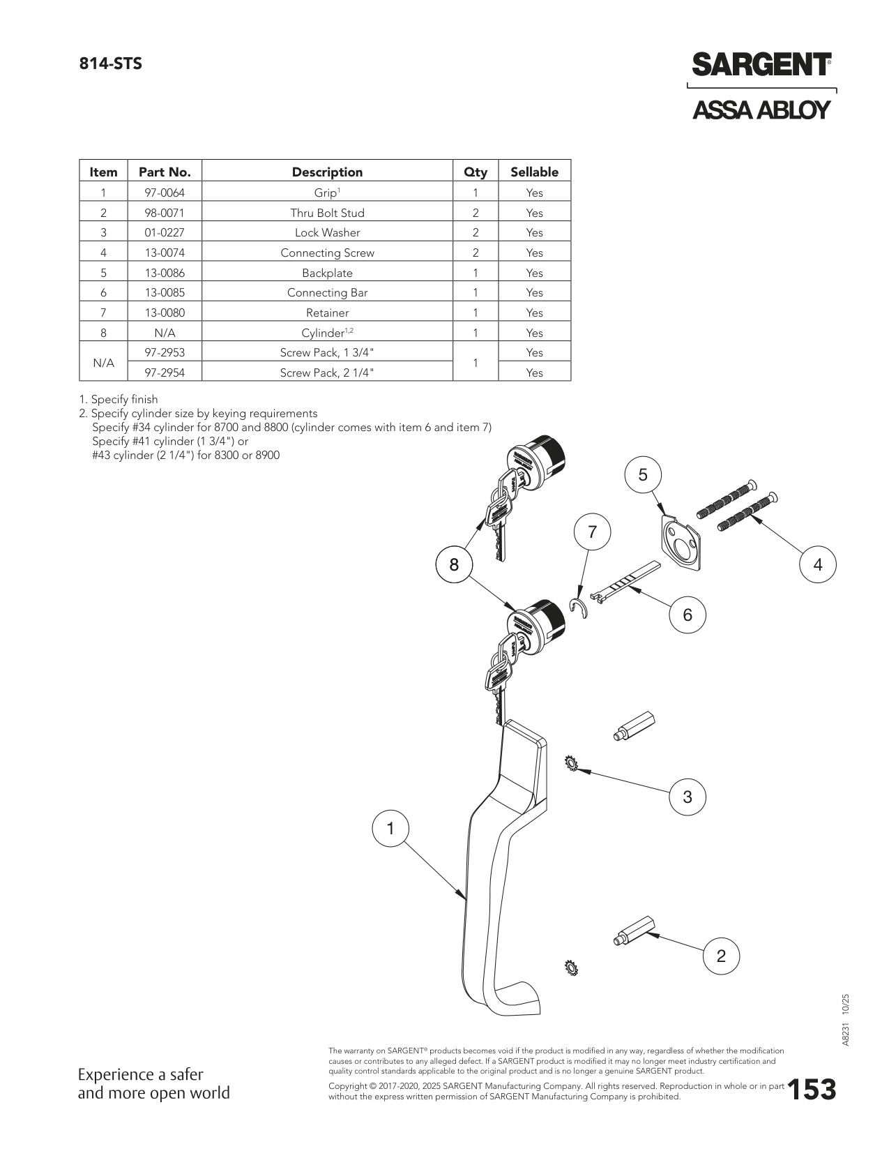 Sargent 97-0064 Part Parts List