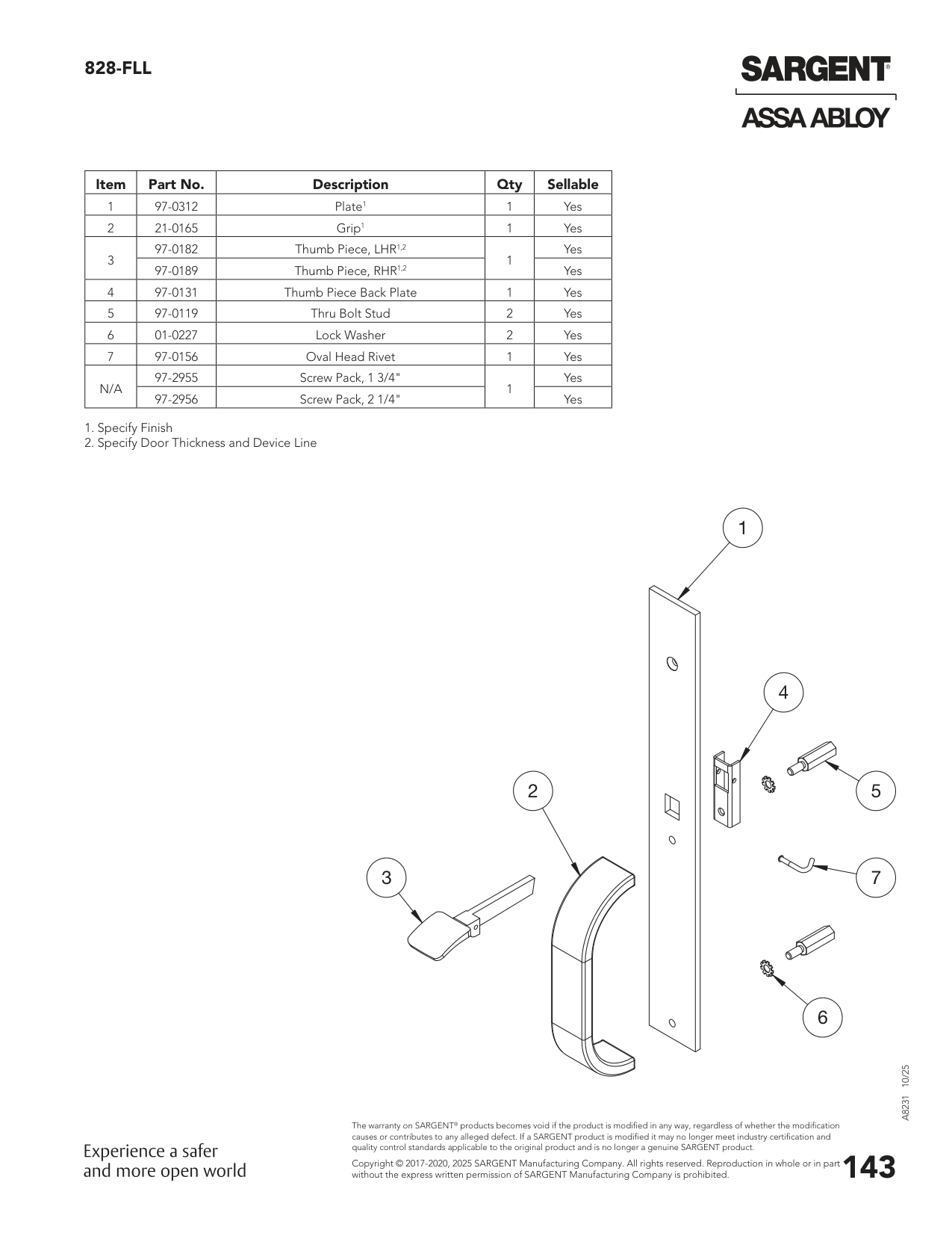 Sargent 97-0189 Part Parts List