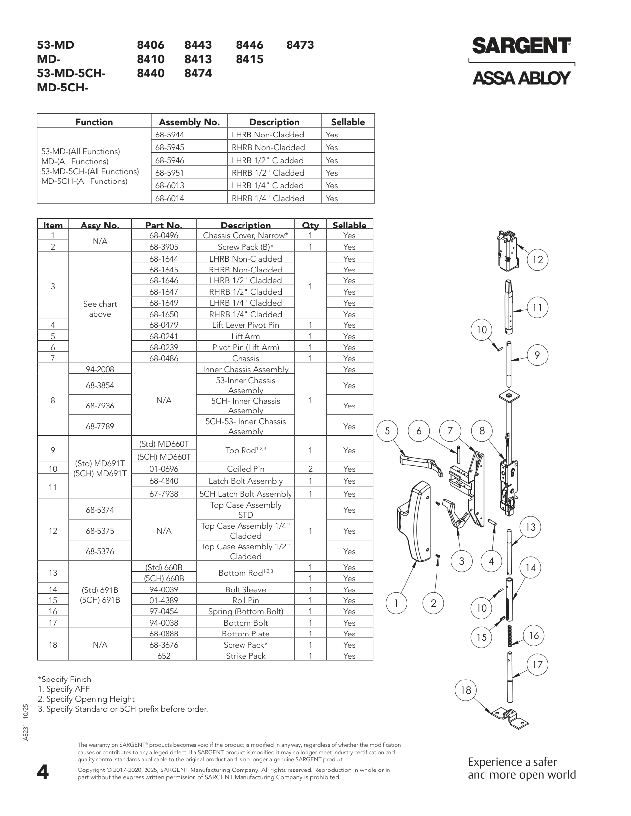 Sargent 68-4840 Latchbolt Parts List