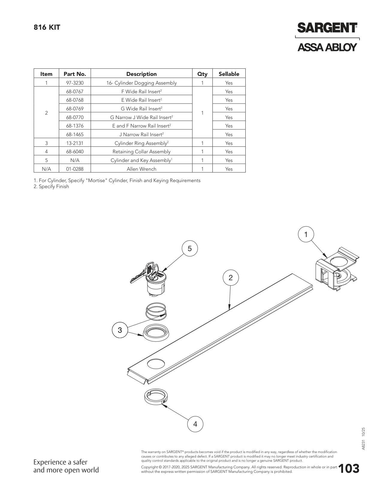 Sargent 68-0767 Part Parts List