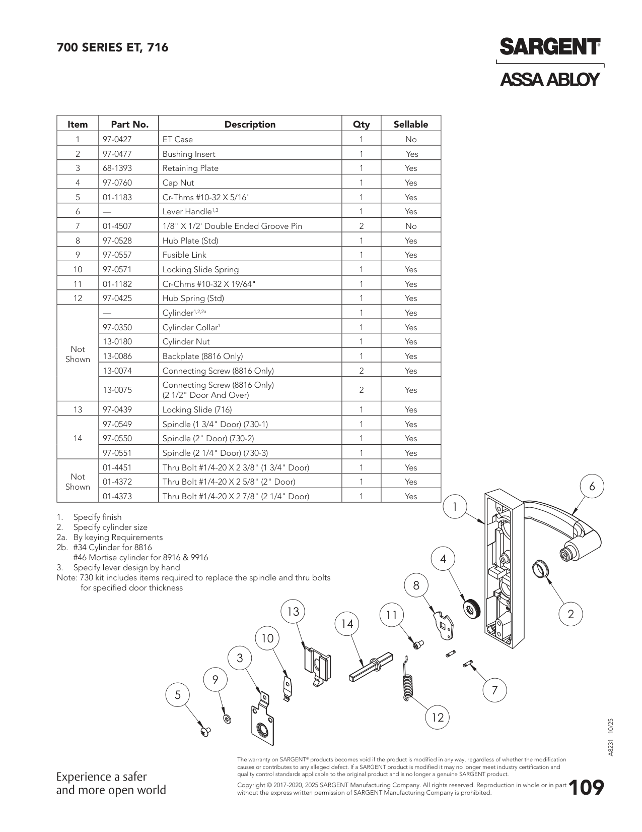 Sargent 13-0086 Part Parts List