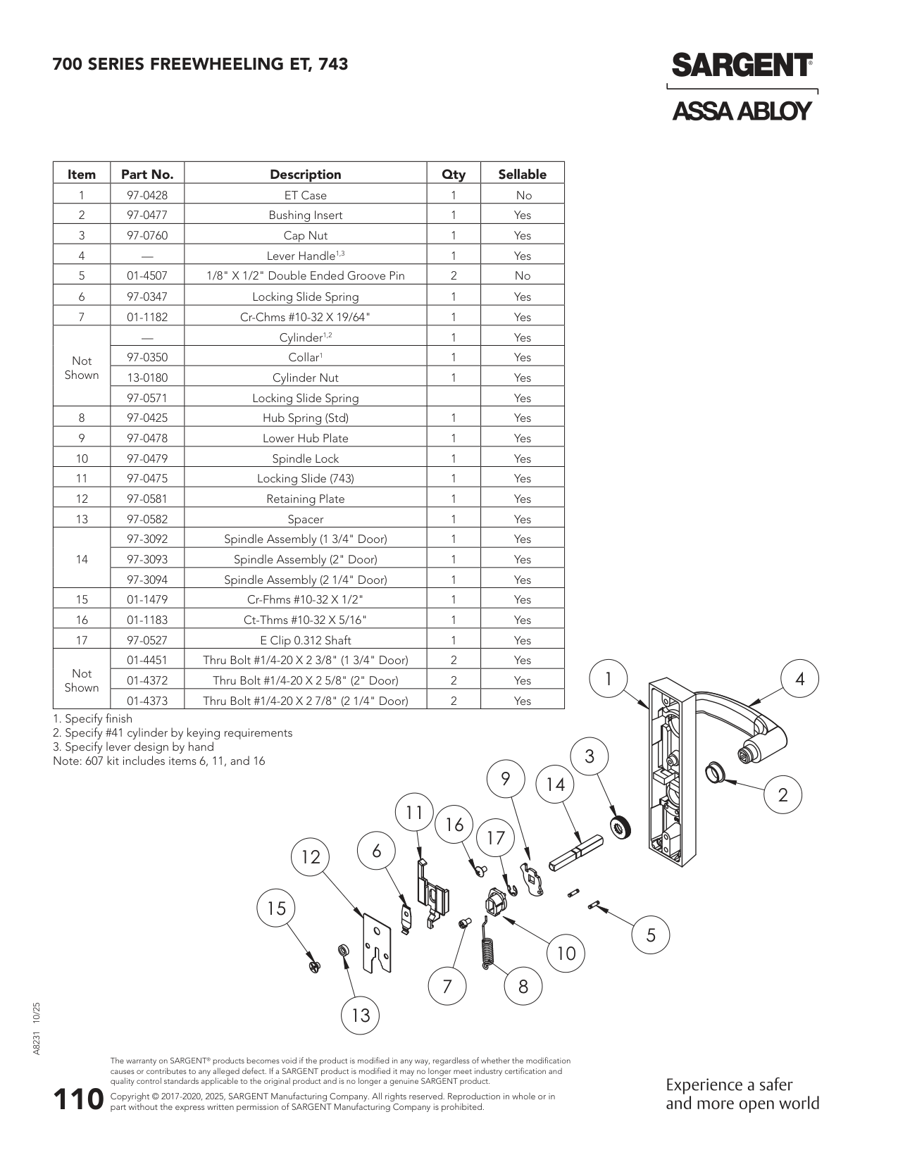 Sargent 97-0475 Part Parts List