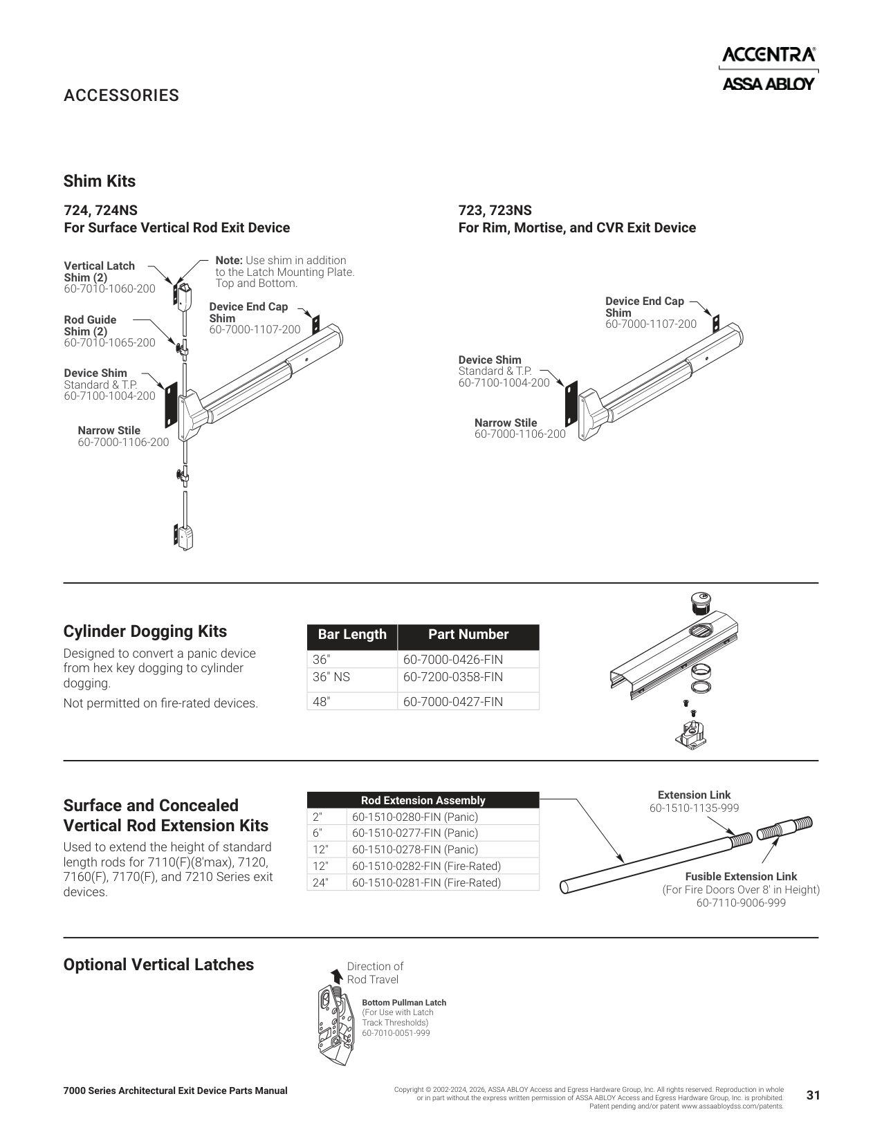 Accentra 7010-6 Parts List