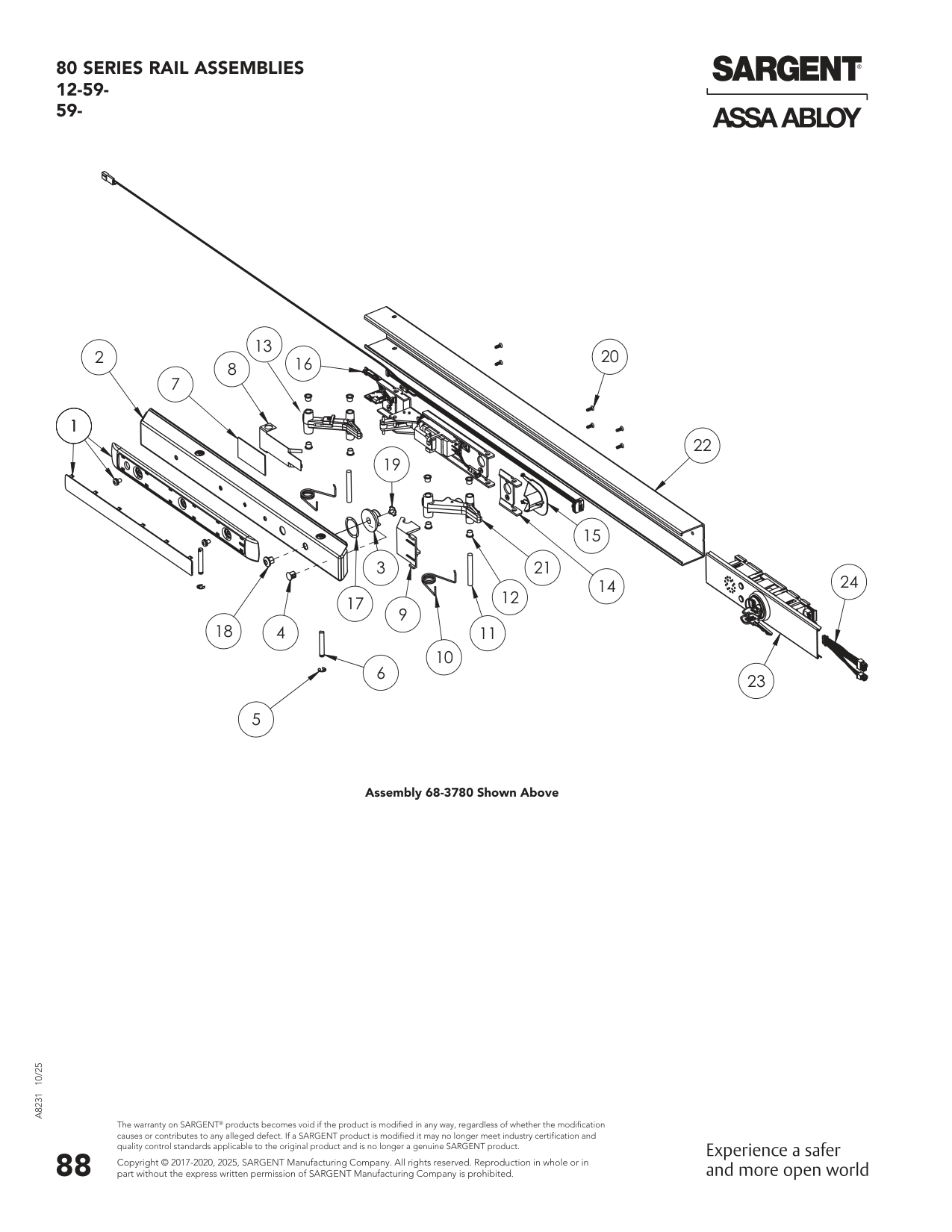 Sargent 68-3785 Rail Assembly Parts List