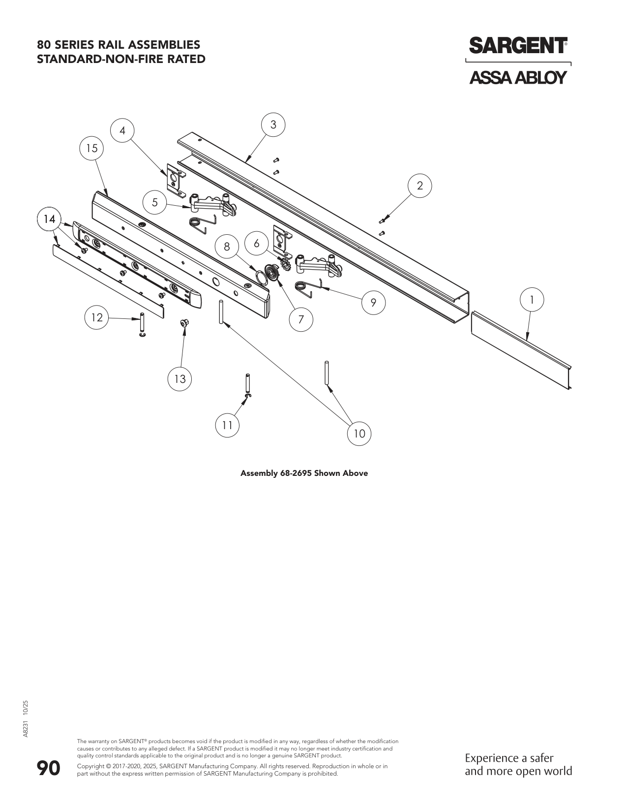 Sargent 68-2716 Rail Assembly Parts List