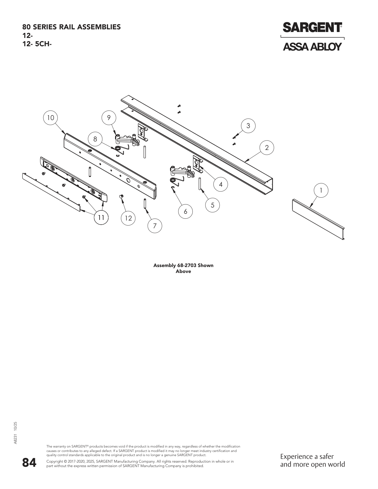Sargent 68-2725 Rail Assembly Parts List