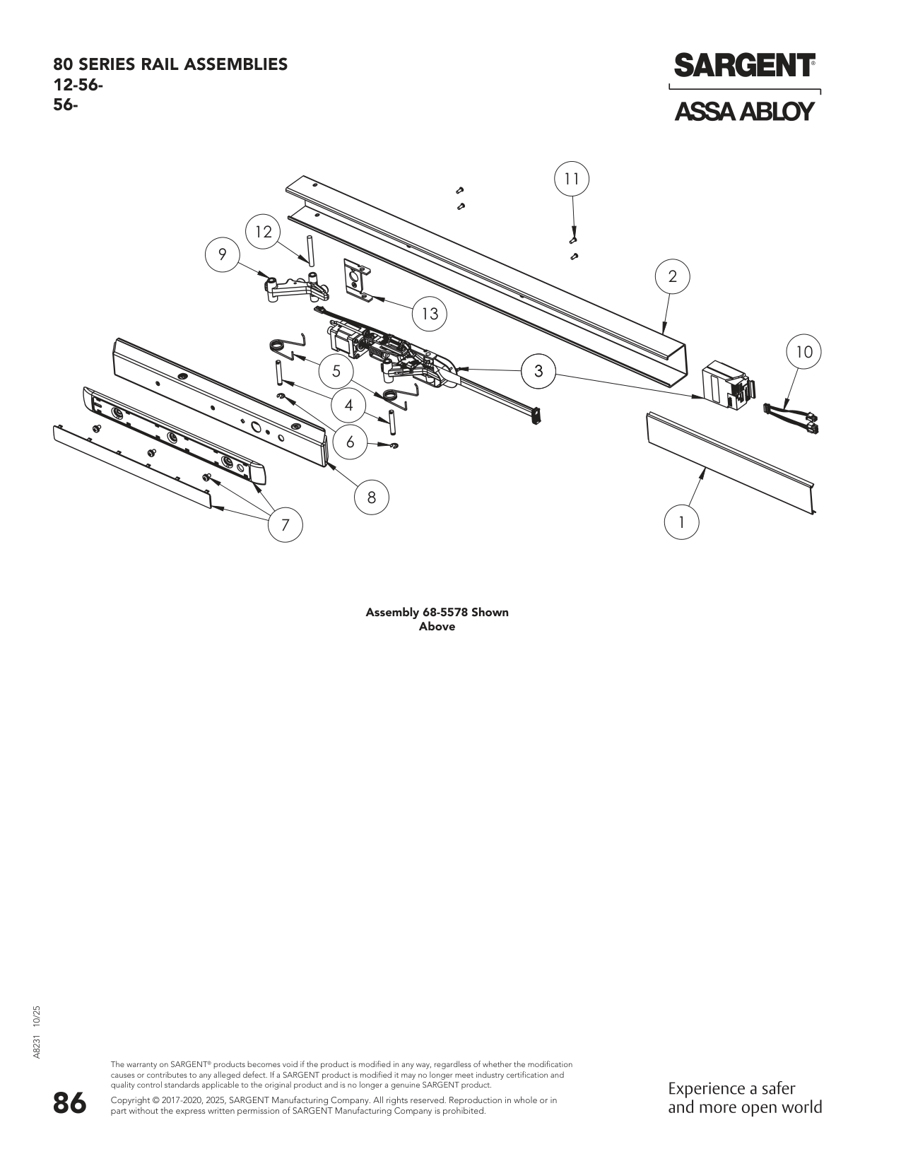 Sargent 68-3216 Rail Assembly Parts List
