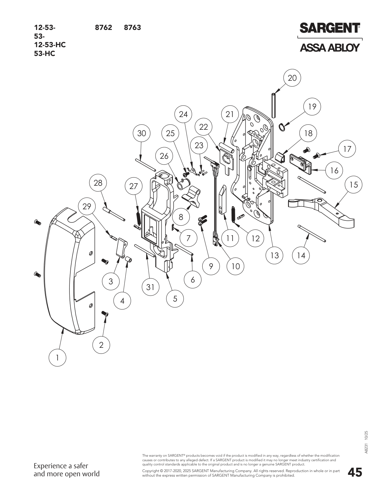 Sargent 68-3826 Assembly Parts List