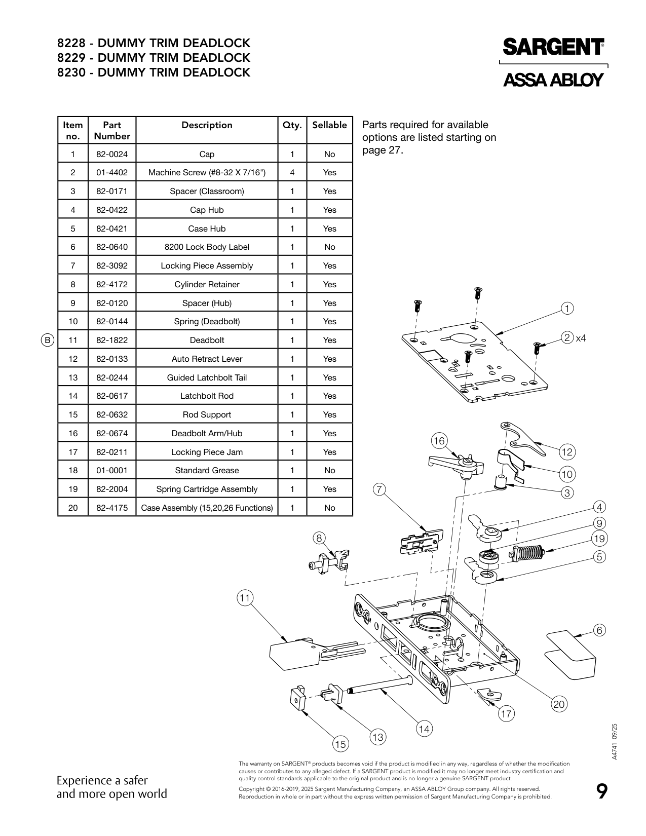 Sargent 82-0632 Part Parts List