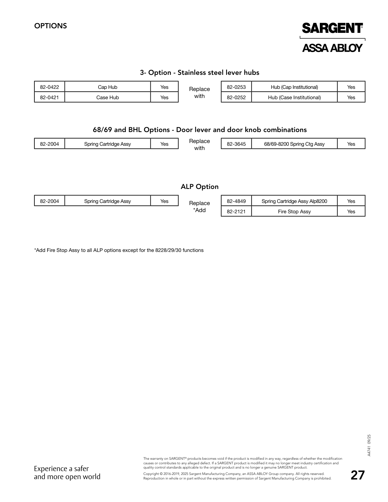 Sargent 82-3645 Spring Parts List