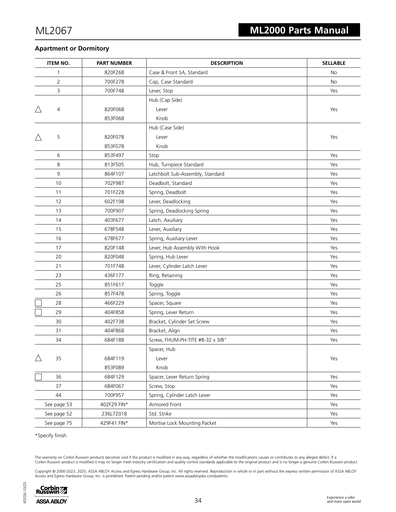Corbin Russwin 403F677 Auxiliary Latch Exploded Diagram