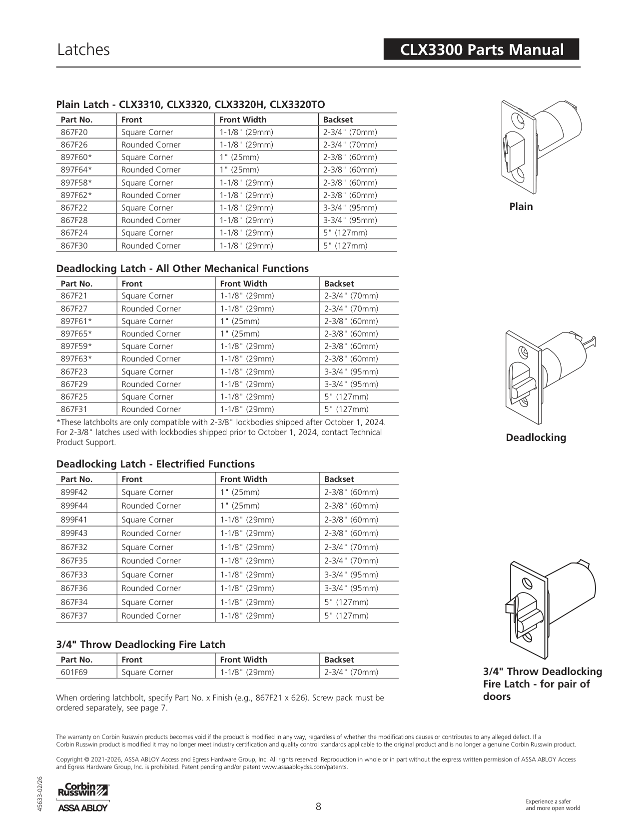 Corbin Russwin 867F21 Latch Assembly Exploded Diagram