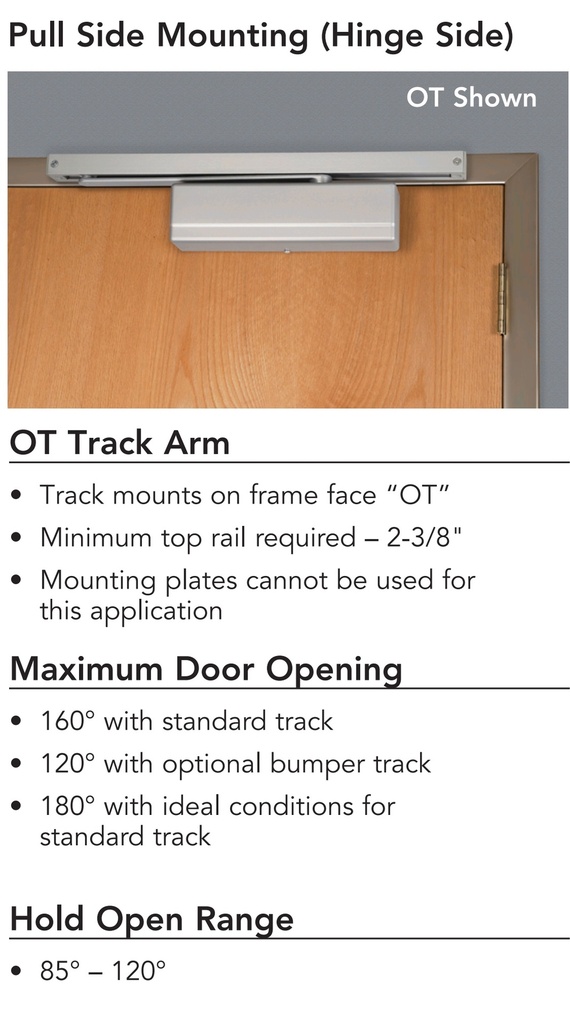 Sargent 1431 OT Door Closer with PULL Standard Pull Side Track Arm