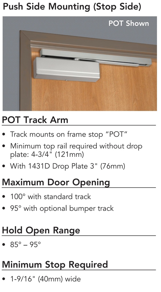 Sargent 1431 POT Door Closer with PUSH Side Standard Track Arm 
