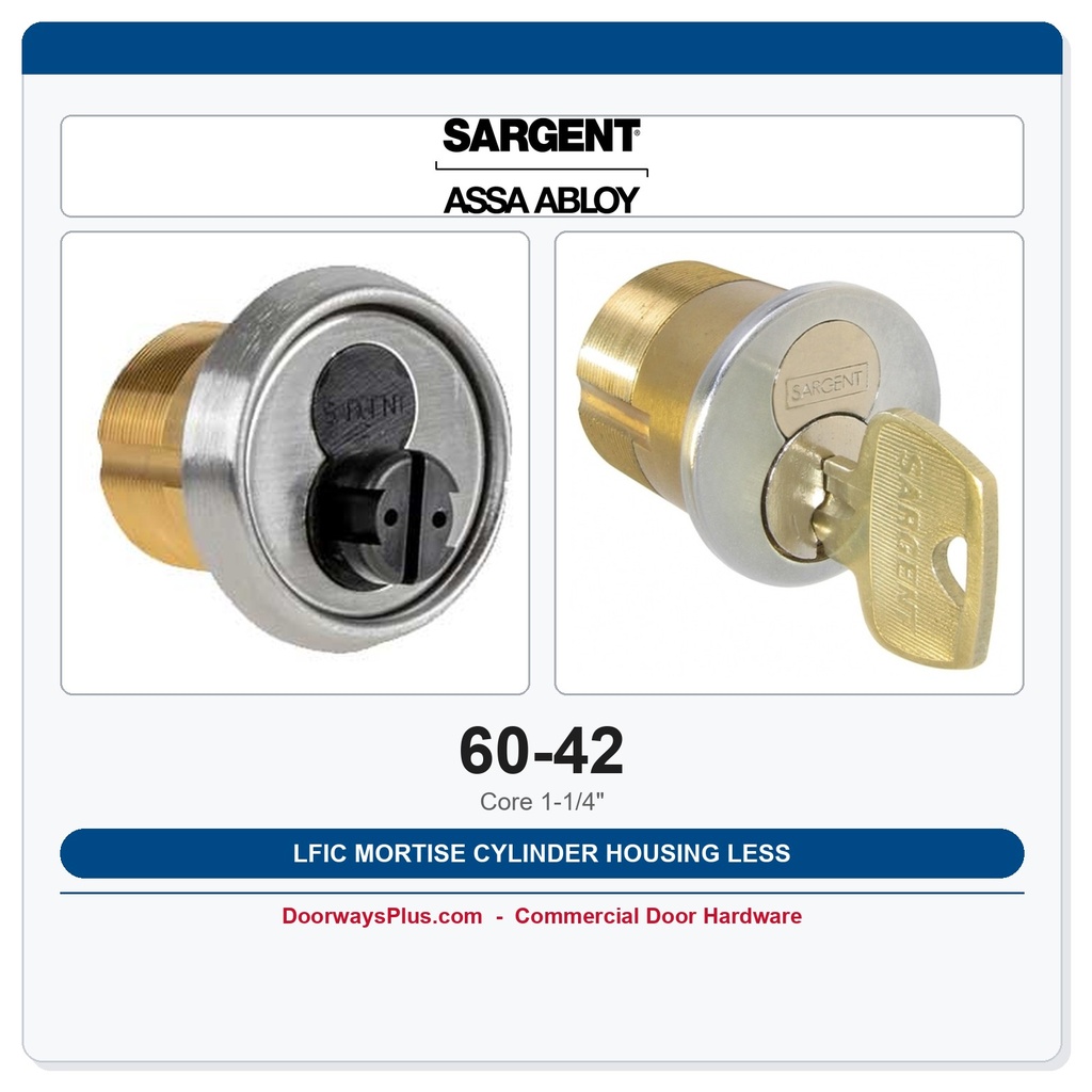 Sargent 60-42 LFIC Mortise Cylinder Housing Less Core 1-1/4"
