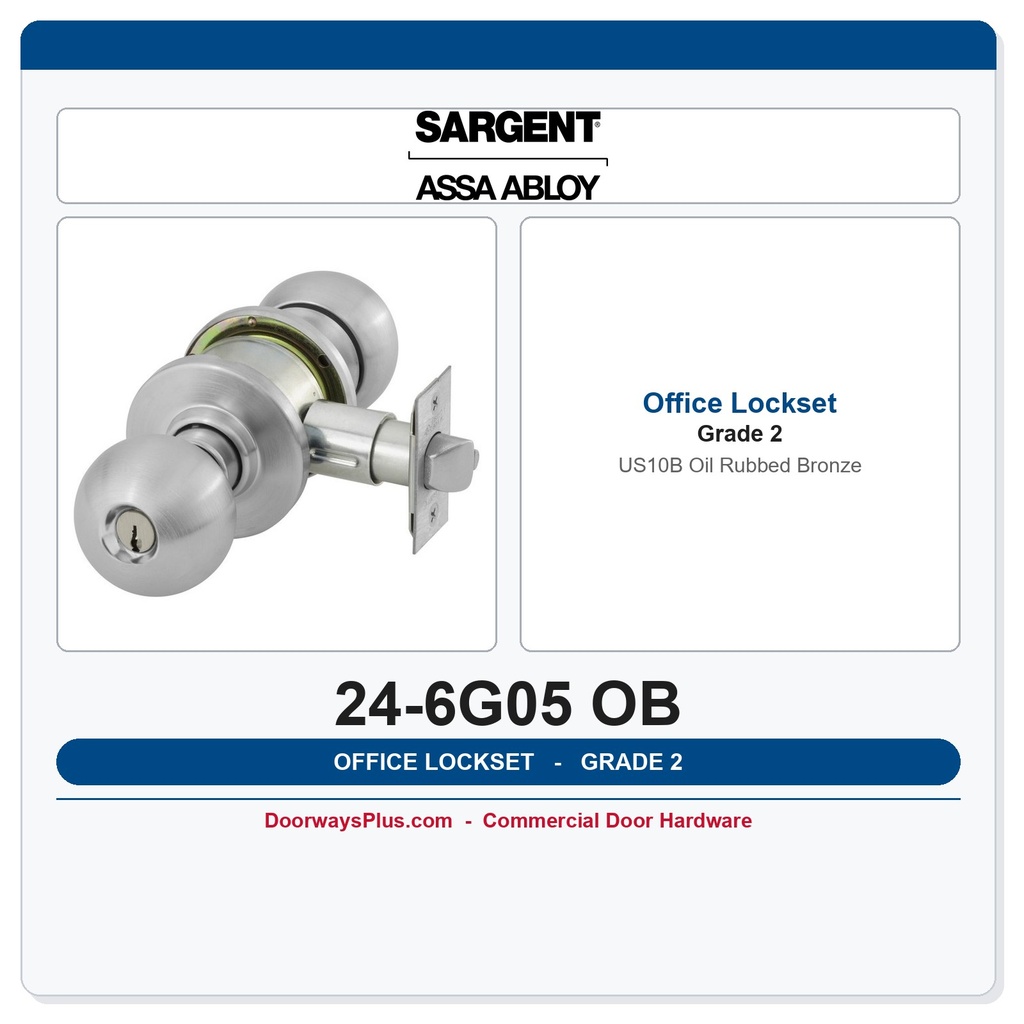 Sargent 24-6G05 OB Office Knob Lockset – Grade 2 6 Line Cylindrical Lock Oil Rubbed Bronze
