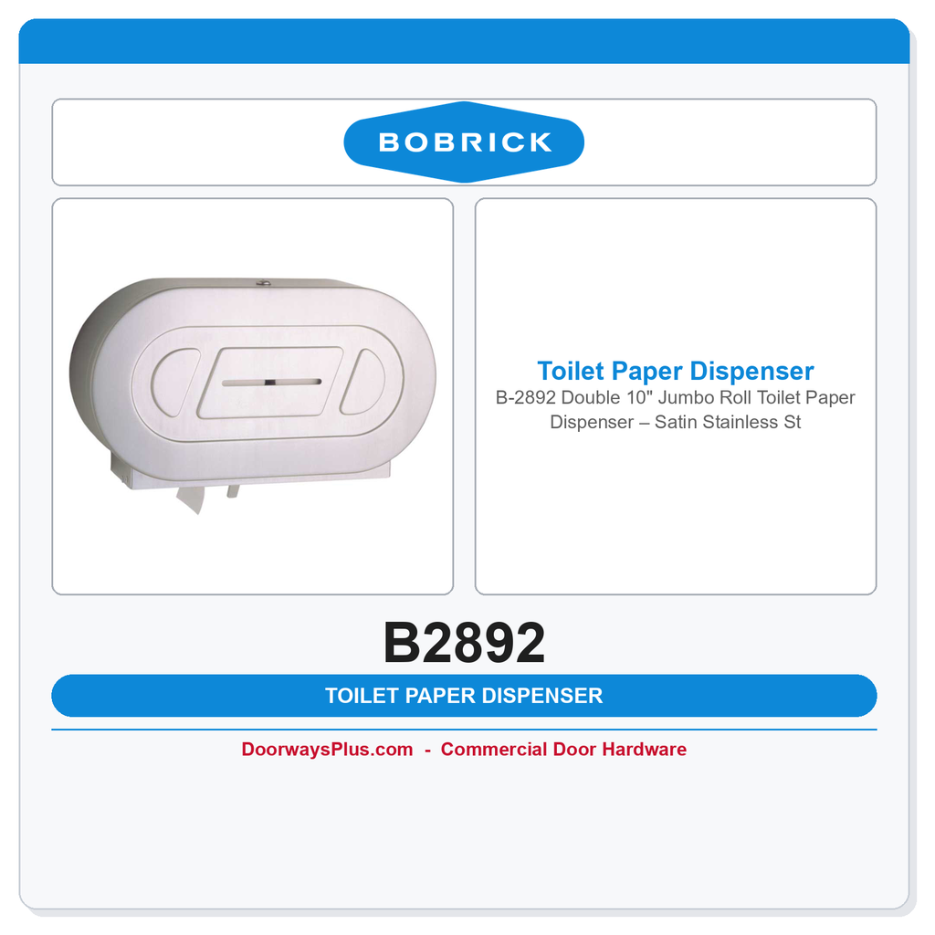 Bobrick B-2892 Double 10" Jumbo Roll Toilet Paper Dispenser – Satin Stainless Steel, ADA