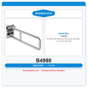 Bobrick B-4998 Wall-Mounted Swing-Up Grab Bar, 1-1/4" Dia. Satin SS