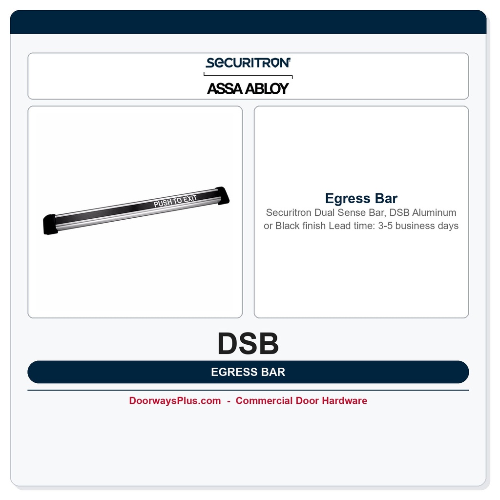 Securitron DSB Dual Sense Egress Bar 36" 42" 48" – Aluminum or Black
