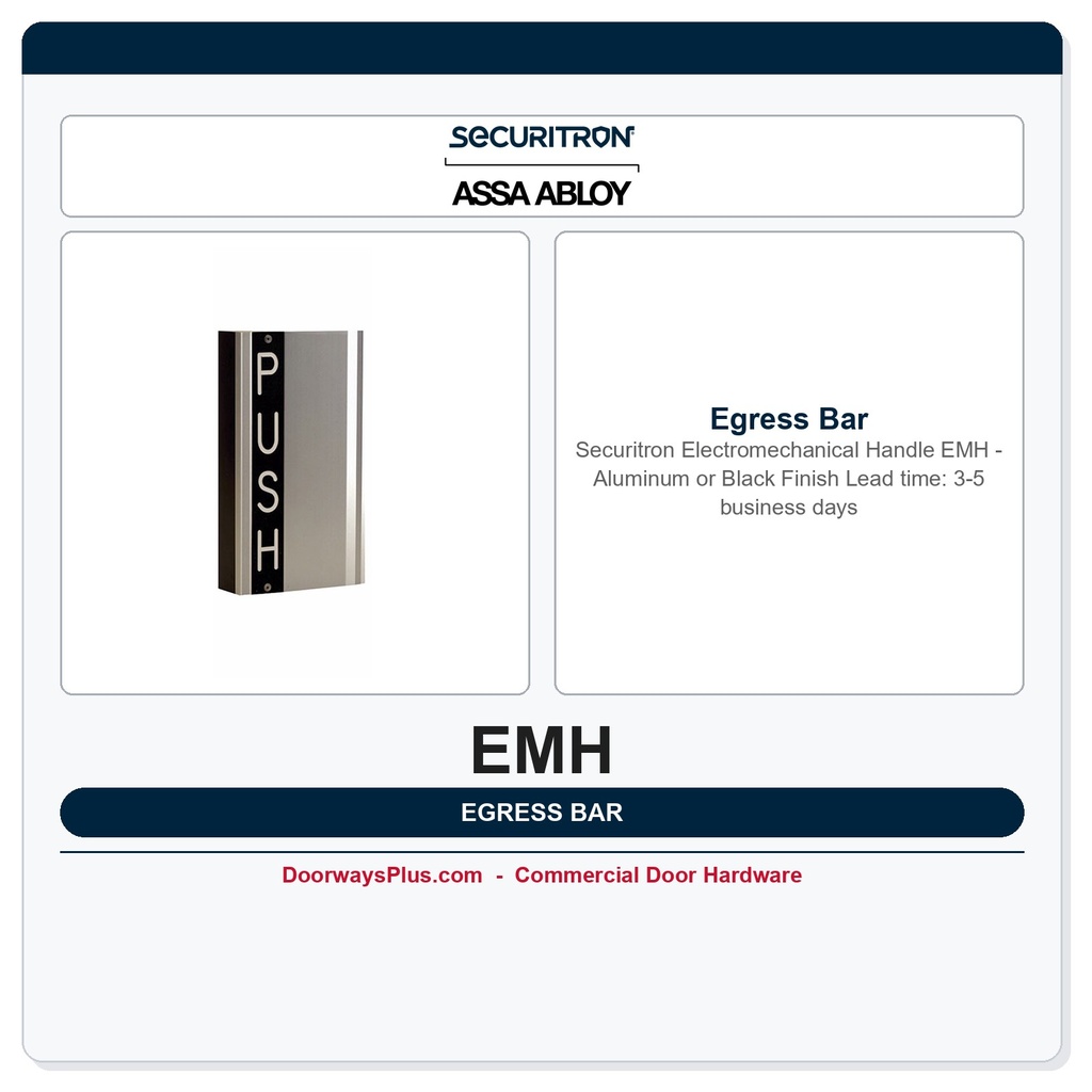 Securitron EMH Electromechanical Egress Bar – Aluminum or Black