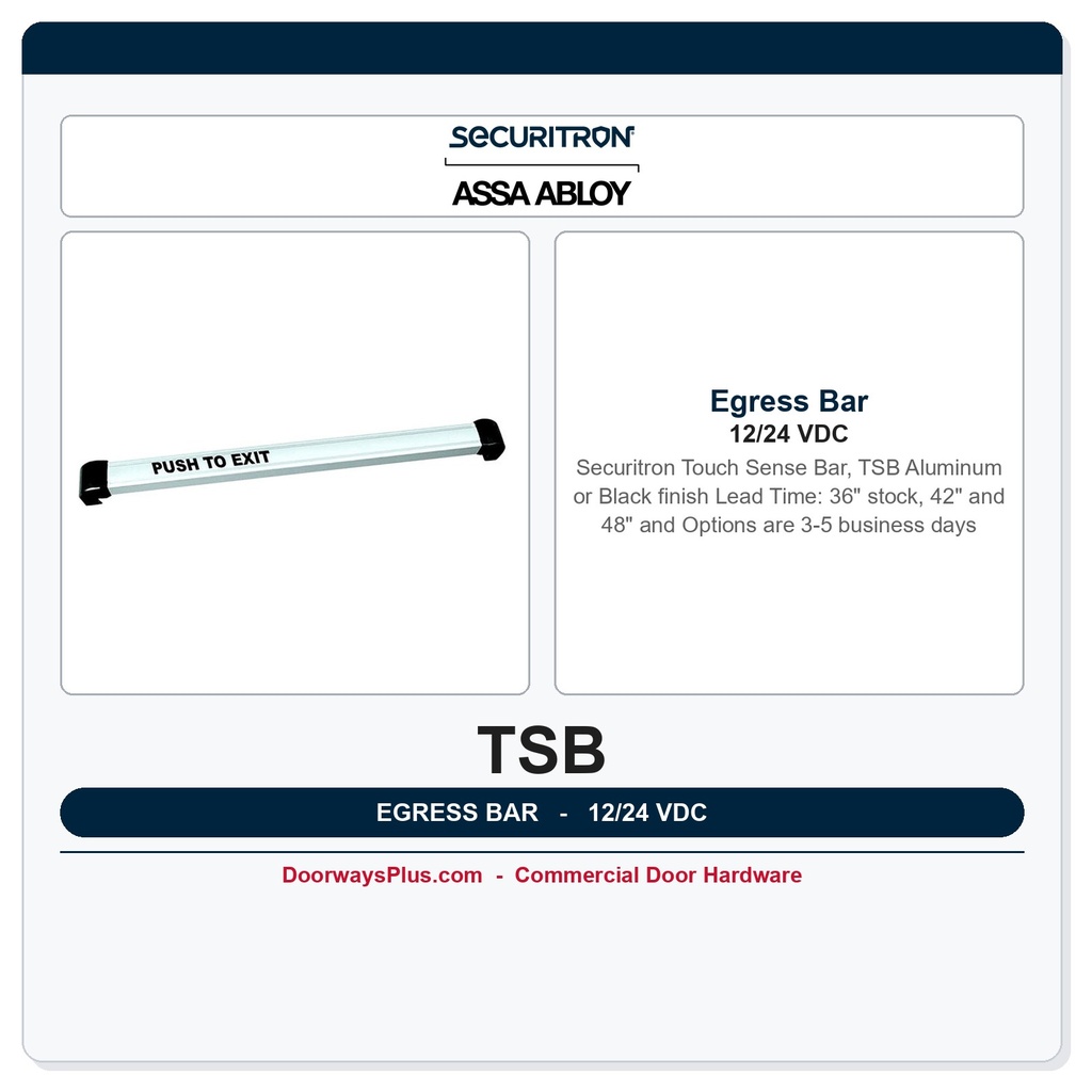 Securitron TSB Touch Sense Bar | REX Egress Bar 36"-48" | 12/24VDC
