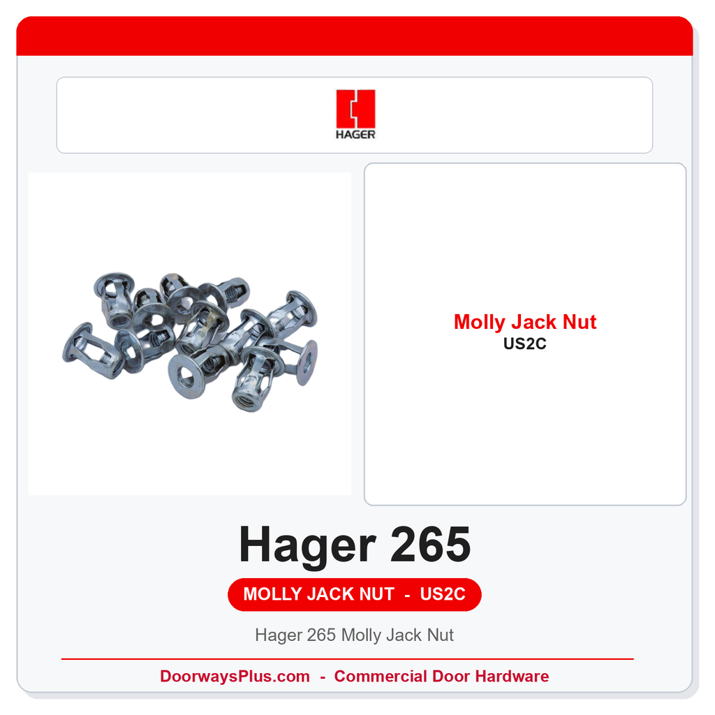 Hager 265 Molly Jack Nut | 1/4-20 Thread | US2C Zinc | Pkg of 12 or 100