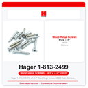 Hager 1-813-2499 #12 x 1-1/4" Wood Hinge Screws US32D Satin Stainless Steel