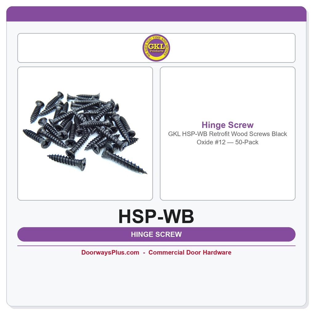 GKL HSP-WB Retrofit Wood Screws Black Oxide #12 — 50-Pack