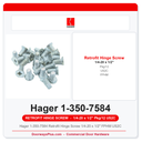 Hager 1-350-7584 Retrofit Hinge Screw 1/4-20 x 1/2" FPHM US2C | 12-Pack