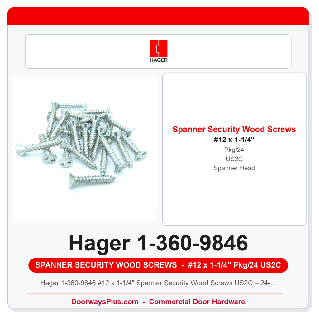 Hager 1-360-9846 #12 x 1-1/4" Spanner Security Wood Screws US2C – 24-Pack