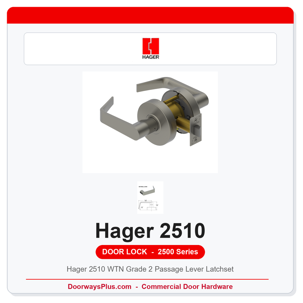 Hager 2510 WTN Grade 2 Passage Lever Latchset | ANSI F75 | ADA | Fire Rated