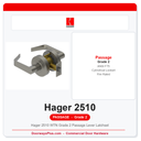 Hager 2510 WTN Grade 2 Passage Lever Latchset | ANSI F75 | ADA | Fire Rated