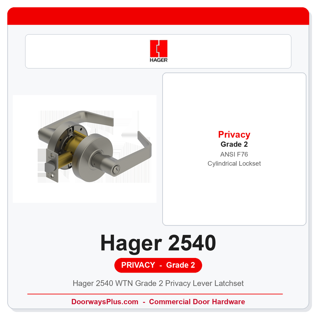 Hager 2540 WTN Grade 2 Privacy Lever Latchset | ANSI F76 UL Listed